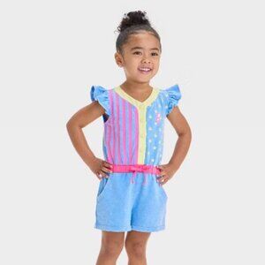 NEW Toddler Girls' Mattel Barbie Dream Closet 1990 Inspired Denim Romper Blue 4T